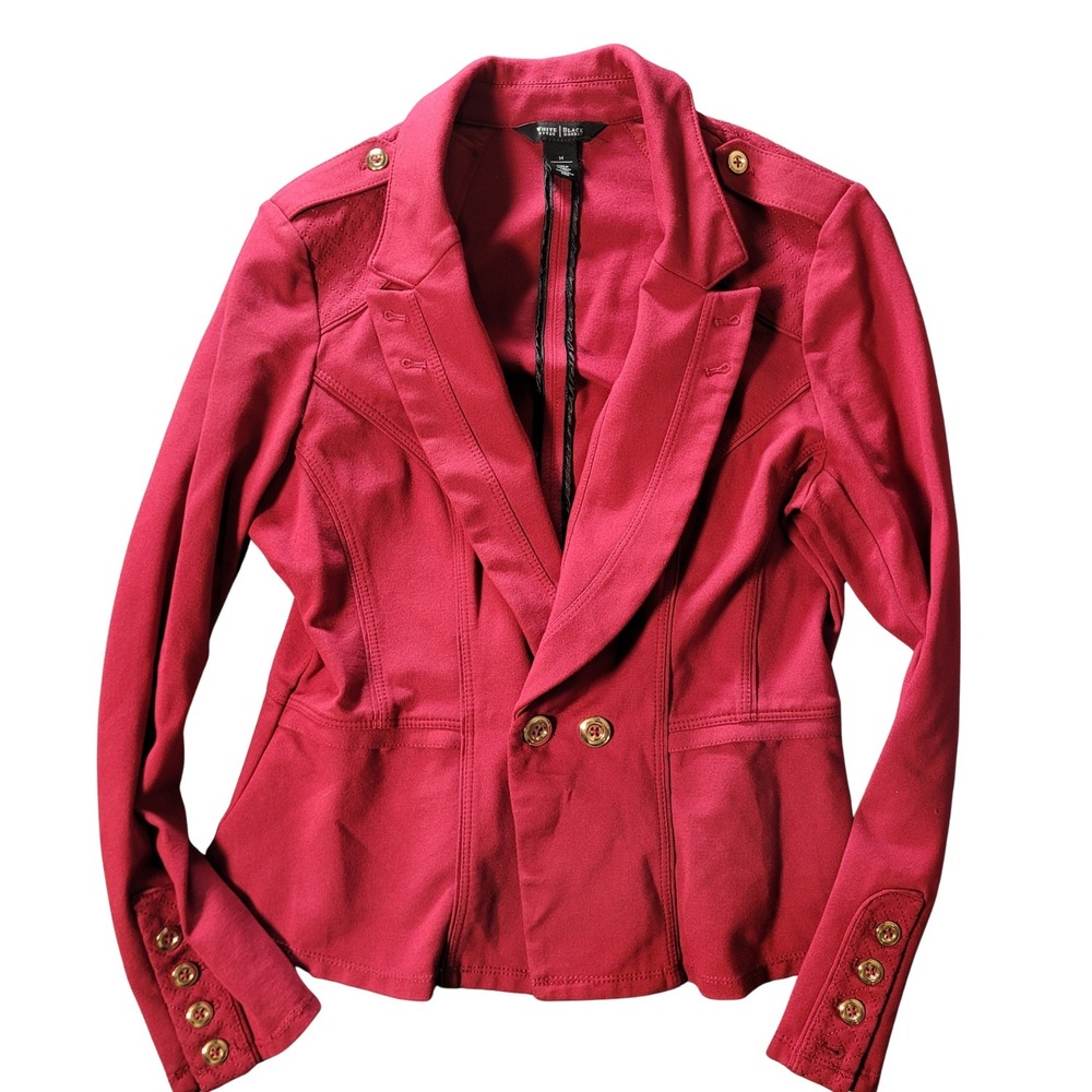White House Black Market Blazer Womens 14 Red Peplum Hem Double-Breasted Jacket
